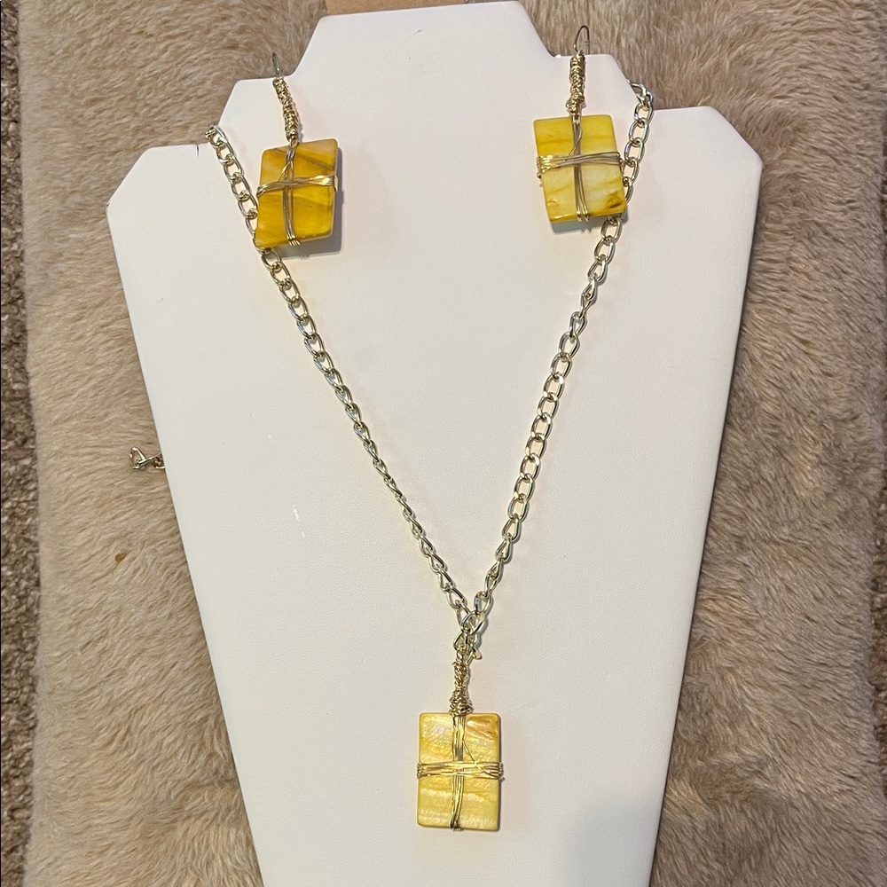 Yellow Gold-Tone Handmade Necklace and Earring Set